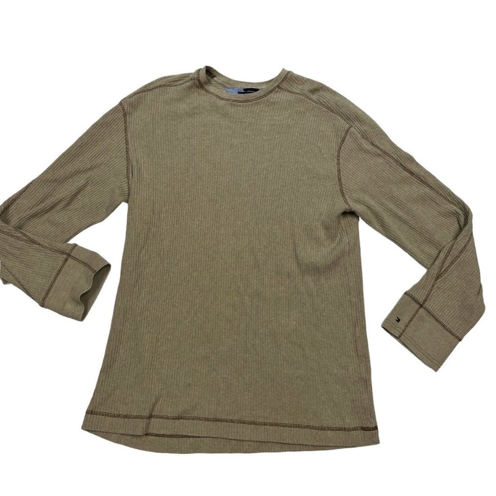 Tommy Hilfiger Men’s XXL Thermal Knit Sweater Tan V Neck Long Sleeve